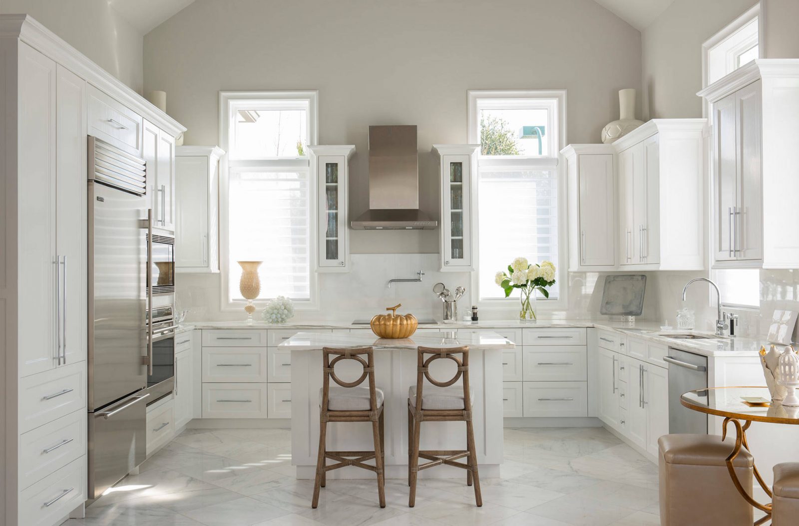 Mediterranean Kitchen With White Cabinets And Greige Sherwin Williams SW 7647 Crushed Ice Wall Paint Color 1600x1054 