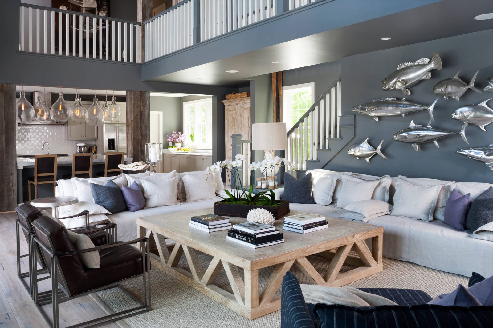 blue and gray living room furniture