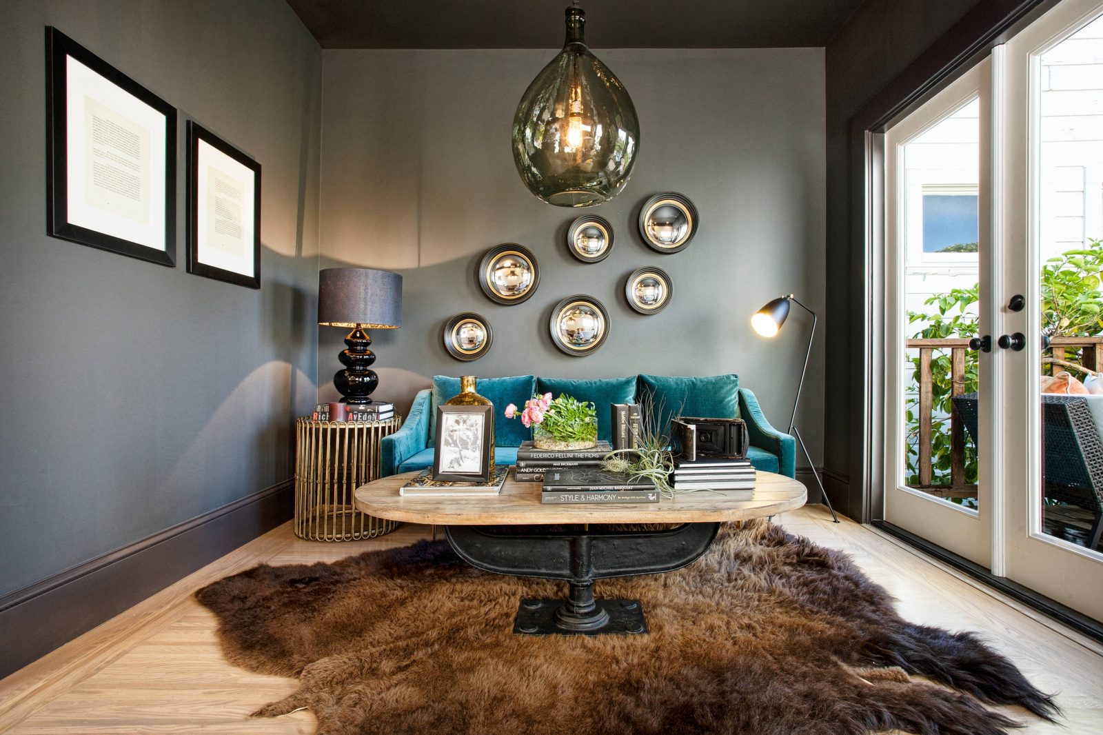 grey and teal living room